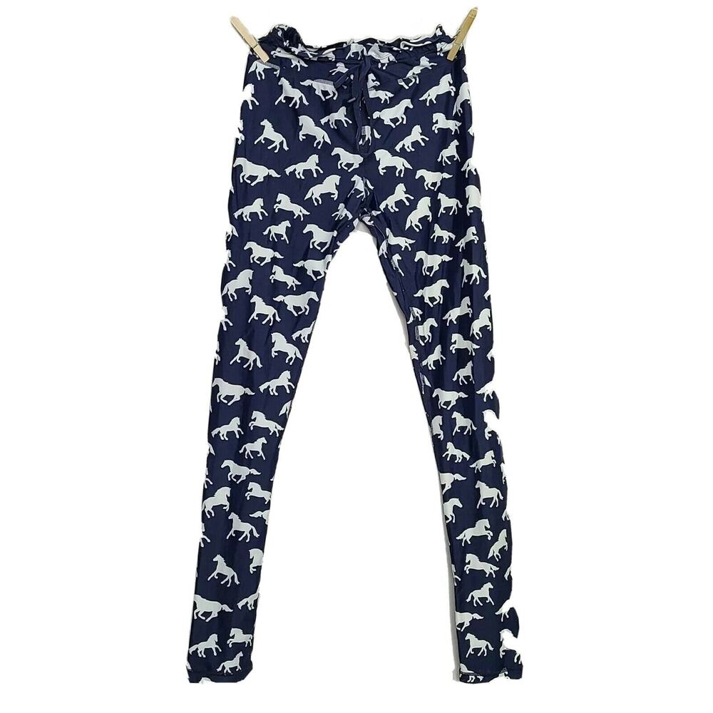 The Upside Leggings Yoga Drawstring Horse SZ 8 Blue White All Over Print